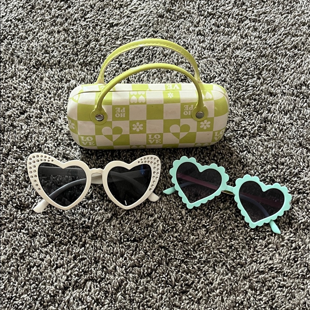 Heart-Shaped Kids Sunglasses Set with Case- 2 pairs